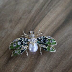 Green Bee Brooch With Pearl